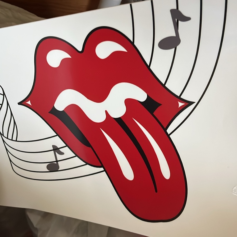 Rolling Stones Decal with Tongue, Music Notes  Size 48 X 9 1/2
